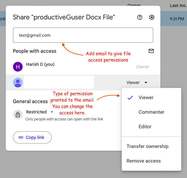 file sharing access dialog