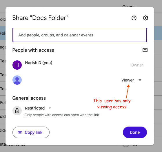 folder sharing dialog box