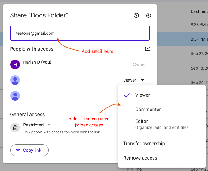folder sharing access dialog