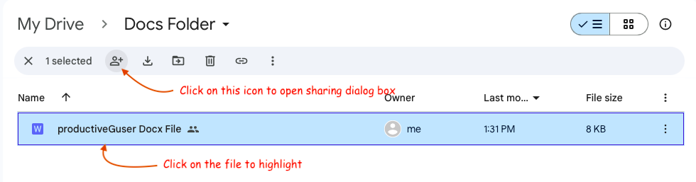 sharing icon for a file