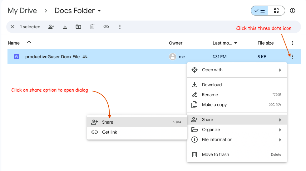 other ways to open file sharing in google drive
